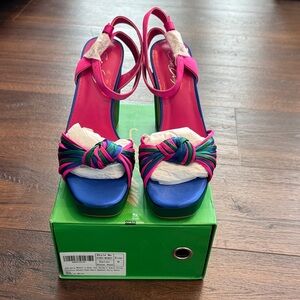 Sun Gurg Vibrant multicolor Ankle Wrap platform chunky heel Fabric Sandals